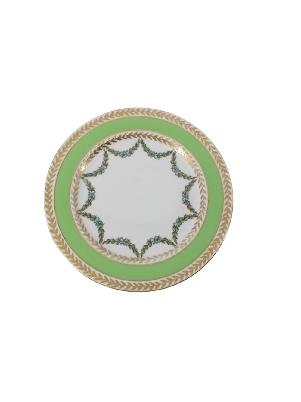 T & V France Green Gold Salad Luncheon Plate China Antique T&V Vintage 94703